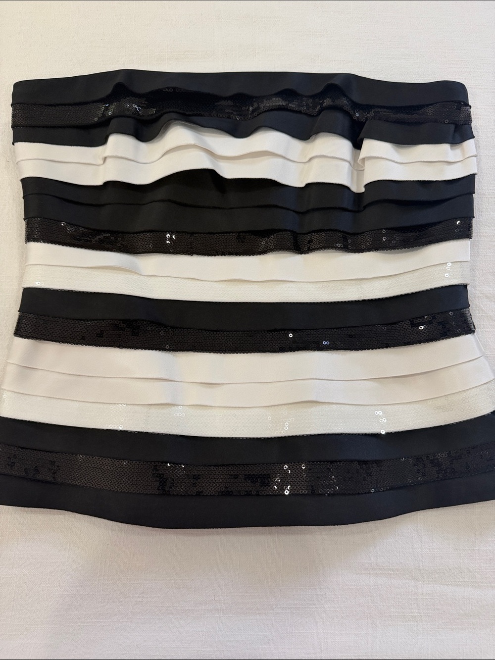 White House Black Market Black and White Strapless Ruffle Sequin Dress